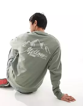 Зеленый свитшот оверсайз с горным принтом на спине ASOS
