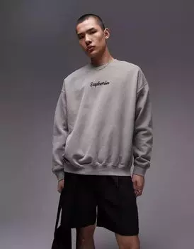 Зеленый свитшот оверсайз Topman с вышивкой Euphoria