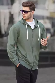 Зеленый свитшот с капюшоном и молнией цвета хаки 6161 MADMEXT