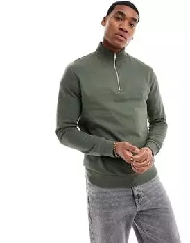 Зеленый свитшот с полумолнией ASOS DESIGN