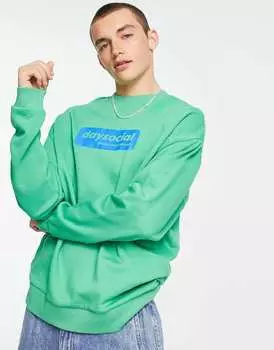 Зеленый свободный свитшот с синим логотипом и логотипом ASOS Daysocial