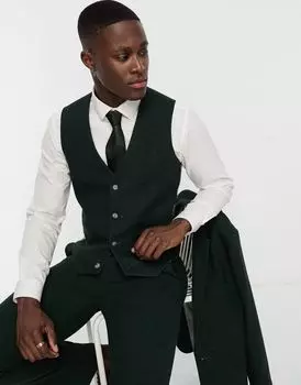Зеленый тонкий жилет с узором «елочка» ASOS DESIGN