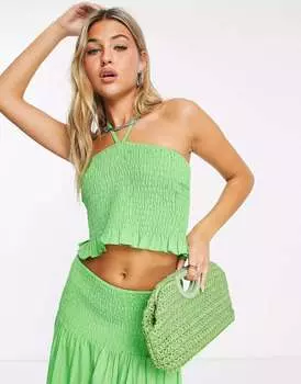 Зеленый топ COLLUSION с гофрированной шеей и воротником-хомутом