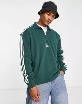 Зеленый топ для регби с тремя полосками adidas Originals adicolor