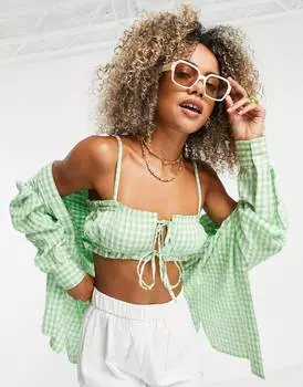 Зеленый топ на бретельках в мелкую клетку Topshop co-ord