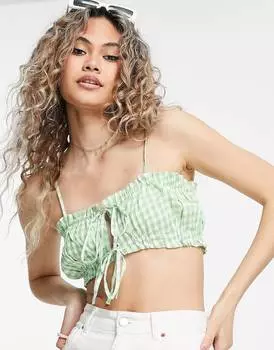 Зеленый топ на бретельках в мелкую клетку Topshop co-ord