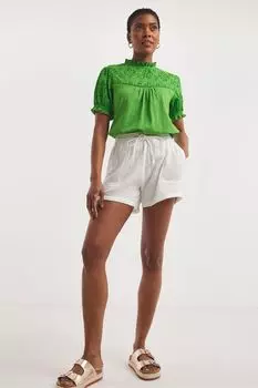 Зеленый топ с декоративными рукавами и кокеткой с английской вышивкой JD Williams, зеленый