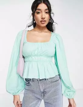 Зеленый топ с длинными рукавами и присборенной талией ASOS DESIGN