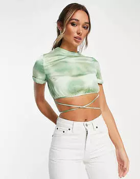 Зеленый топ с короткими рукавами Topshop
