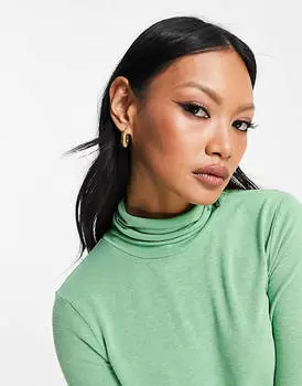 Зеленый топ тонкой вязки с длинными рукавами и высоким воротником ASOS DESIGN