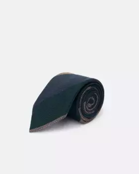 Зеленый трехцветный полосатый шерстяной галстук Silbon, зеленый