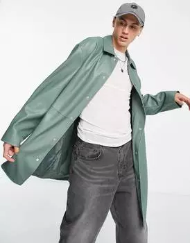Зеленый тренч из искусственной кожи ASOS DESIGN