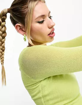 Зеленый трикотажный топ с длинными рукавами и вырезом COLLUSION