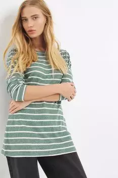 Зеленый трикотажный топ в имитационную полоску с рукавами-фонариками JD Williams, зеленый