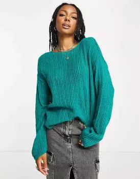 Зеленый удлиненный джемпер с открытой строчкой ASOS DESIGN