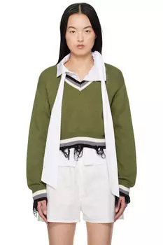 Зеленый укороченный свитер с V-образным вырезом Ottolinger