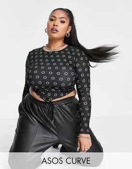 Зеленый укороченный топ с принтом солнца и шарфом на подоле ASOS DESIGN Curve Halloween