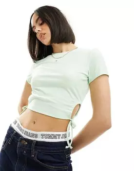 Зеленый укороченный топ в рубчик Tommy Jeans