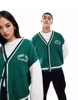 Зеленый университетский кардиган свободного кроя в стиле колор-блок Tommy Jeans