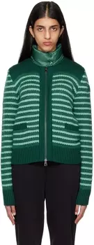 Зеленый утепленный кардиган из шерсти и мохера Moncler