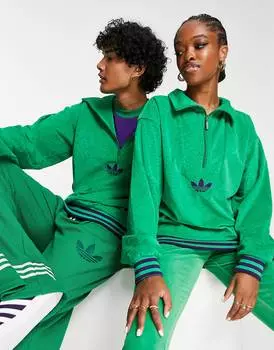 Зеленый велюровый флис унисекс adidas Originals 'adicolor 70s'