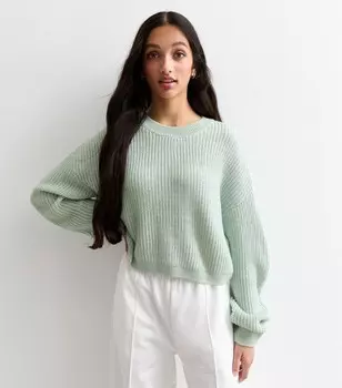 Зеленый вязаный джемпер из крученой пряжи для девочек New Look, зеленый