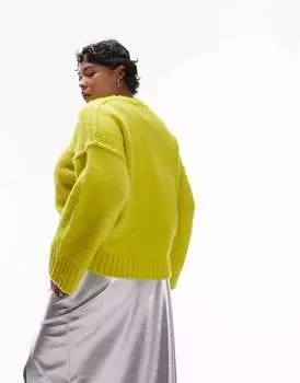 Зеленый вязаный джемпер с круглым вырезом и открытыми швами Topshop Curve