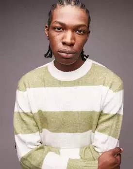 Зеленый вязаный джемпер с полоской Topman