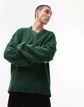Зеленый вязаный джемпер с v-образным вырезом-букле Topman