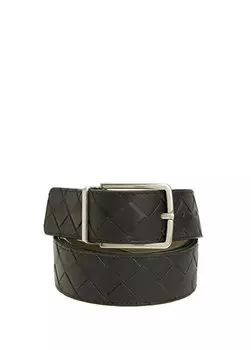 Зеленый вязаный фактурный мужской кожаный ремень Bottega Veneta