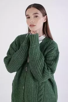 Зеленый вязаный кардиган на пуговицах с V-образным вырезом ALL DAY