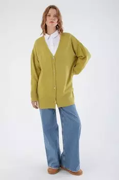 Зеленый вязаный кардиган на пуговицах в форме сердца с V-образным вырезом ALL DAY