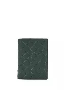 Зеленый вязаный мужской кожаный кошелек с текстурой Bottega Veneta