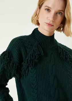 Зеленый вязаный шерстяной свитер с фактурным рисунком Network