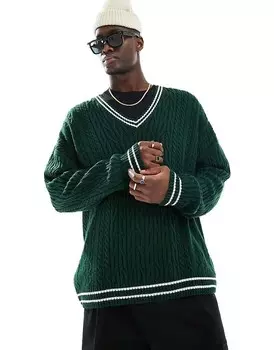 Зеленый вязаный свитер крупной вязки с белым кантом ASOS DESIGN