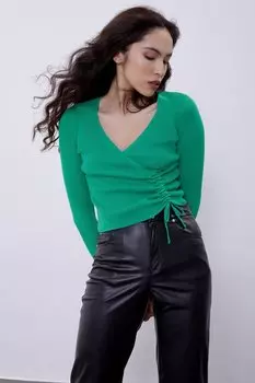 Зеленый вязаный свитер с глубоким v-образным вырезом и глубоким v-образным вырезом Benetton SWK4467BY Sherin