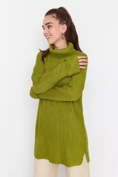 Зеленый вязаный свитер с высоким воротником Trendyol Modest