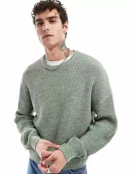 Зеленый вязаный свитер свободного кроя в рубчик с лакированным принтом ASOS DESIGN