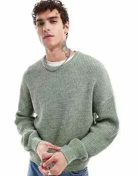 Зеленый вязаный свитер свободного кроя в рубчик ASOS DESIGN