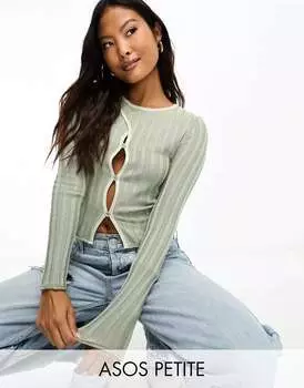 Зеленый вязаный топ с вырезами и контрастным кантом ASOS DESIGN Petite