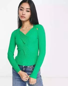 Зеленый вязаный топ с вырезами на плечах Urban Revivo