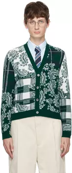 Зеленый жаккардовый кардиган Темный Thom Browne