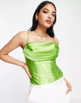 Зеленый жасминовый атласный корсет с воротником-хомутом и швами ASOS DESIGN