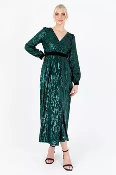 Зелёное бархатное платье мидакси с пайетками Lovedrobe, зеленый