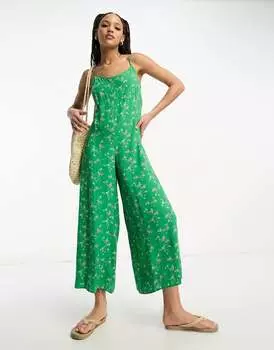 Зелёный комбинезон-кюлот с бретелями ASOS DESIGN с цветочным принтом