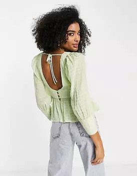 Зелёный топ с присборенной баской и глубокими манжетами ASOS DESIGN