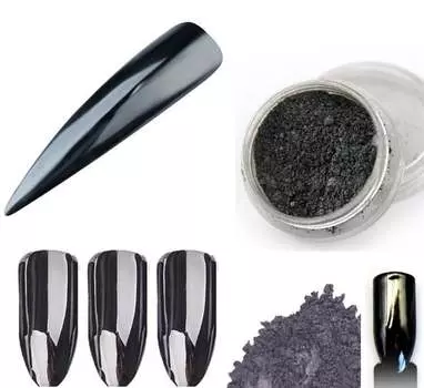 Зеркальная пыль для декорирования гибридных лаков, УФ-гелей и акрила 3мл Glass Black Effect №12 -, AllePaznokcie
