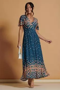 Зеркальное сетчатое платье макси с рукавами ангела Jolie Moi, зеленый