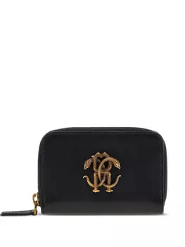 Зеркальный кошелек с змеиной пластиной Roberto Cavalli, черный