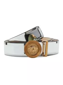 Зеркальный кожаный ремень с пряжкой Medusa Versace, серебро